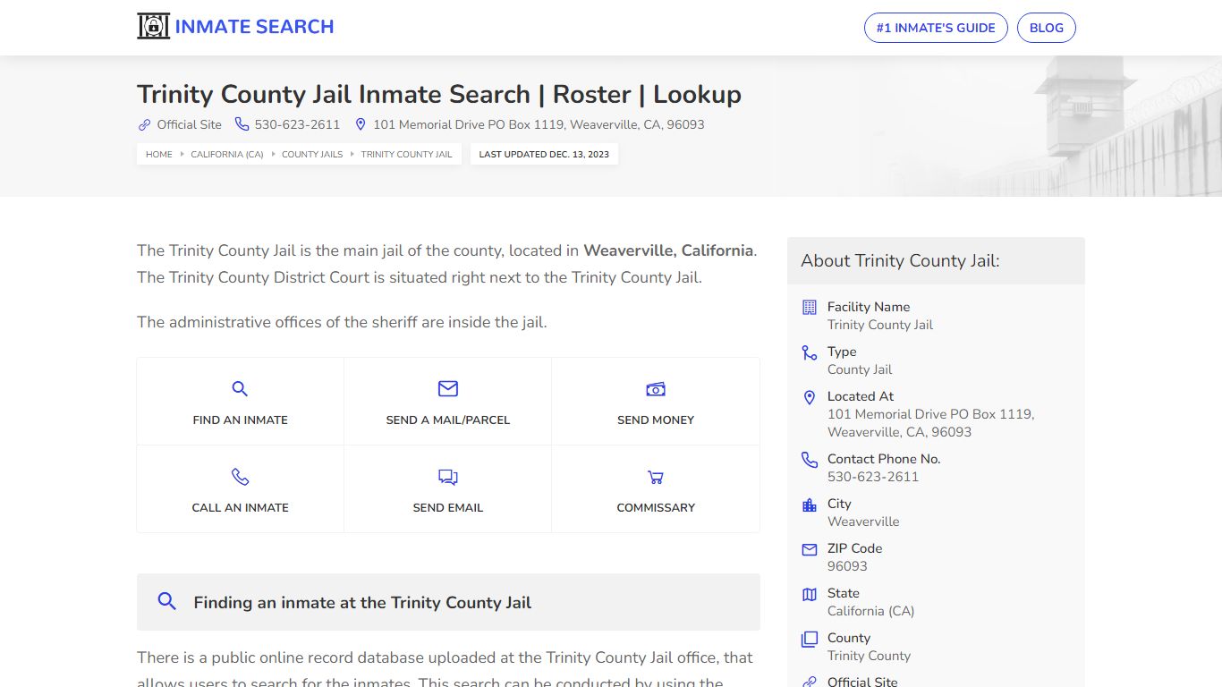 Trinity County Jail Inmate Search | Roster | Lookup